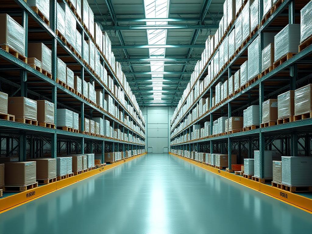 Modern expansive commercial warehouse facility with high-tech racking