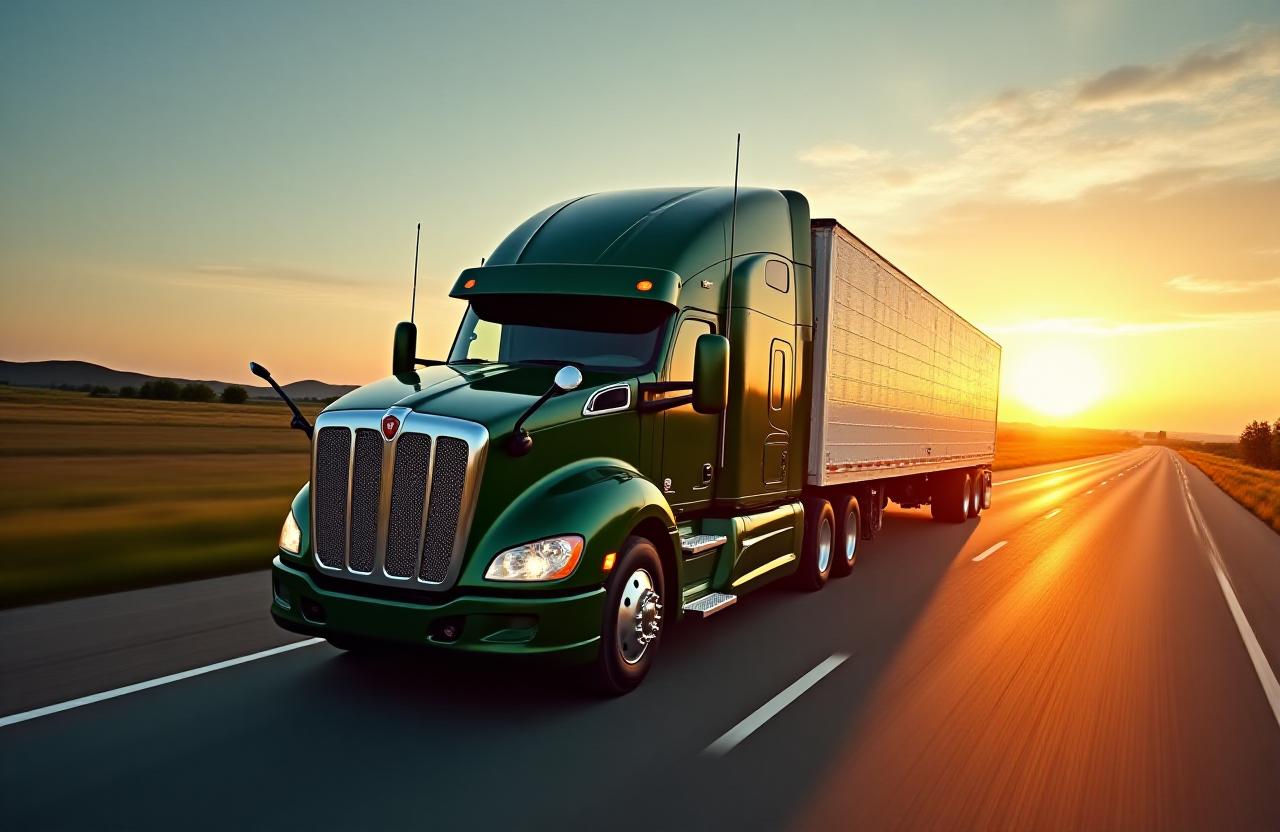 Modern heavy-duty transport truck on an open highway